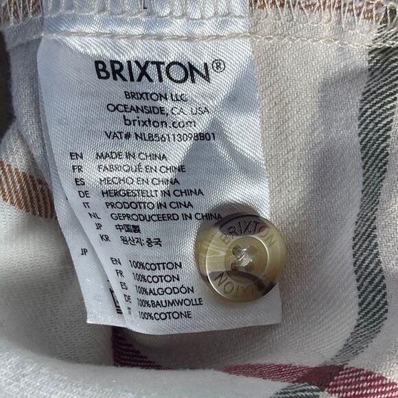 Brixton Bowery Cream/Tan Block Plaid Straight Hem Long Sleeve Flannel Sh… - Picture 7 of 10